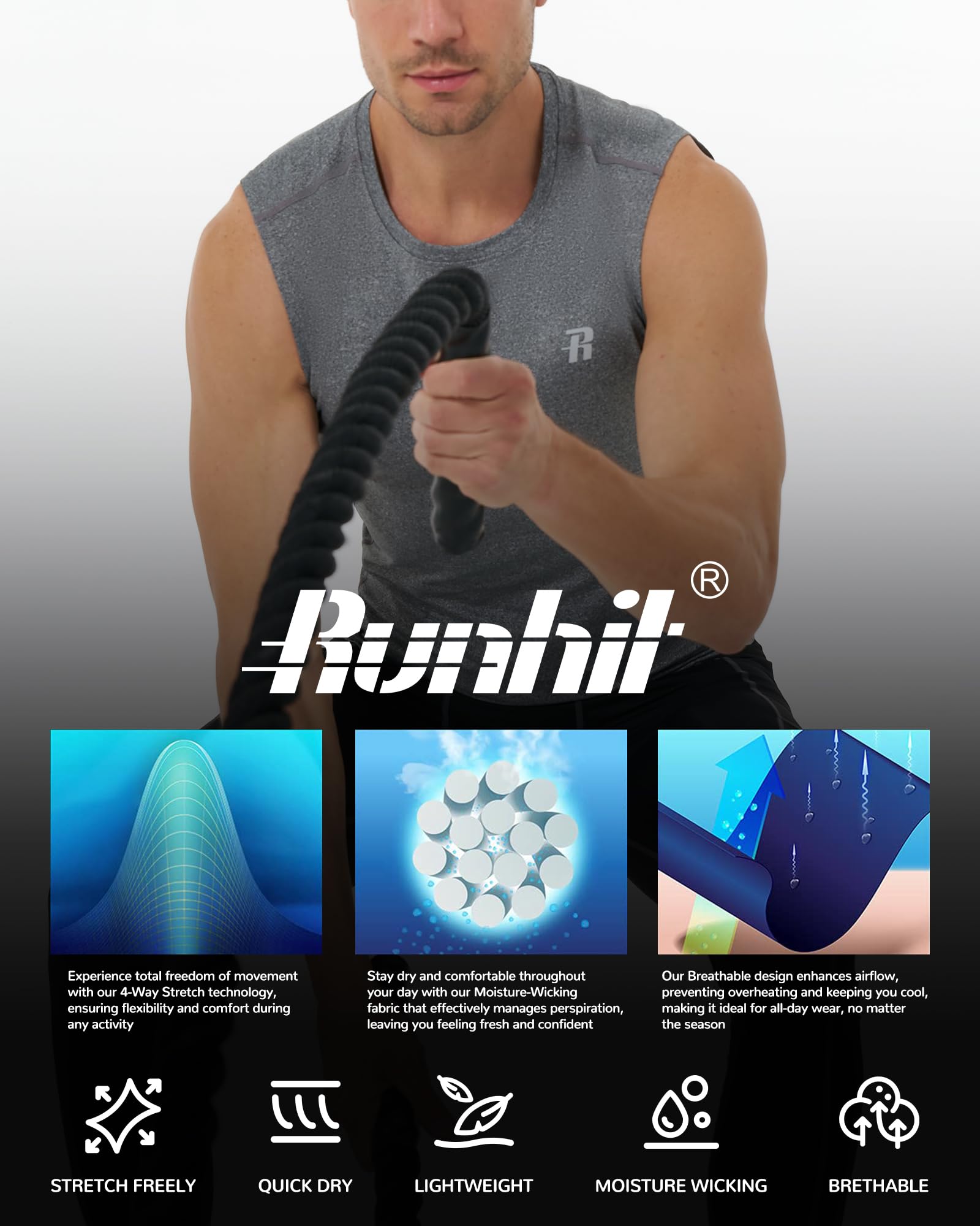 Runhit Camiseta de compresión sin mangas para hombre, atlética, capa base