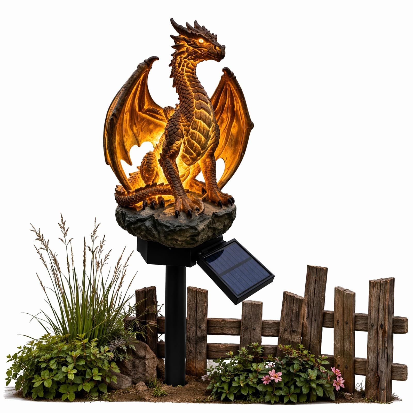 Aukojoy A Ukojoy Solar Dragon Light, Halloween Dragon Solar Garden Light Stake, Legacy Golden Ember Edition, Dragon Garden Statue Lamp Warm Glow Dragons Figurine Gift, Gothic Medieval Fantasy Decor