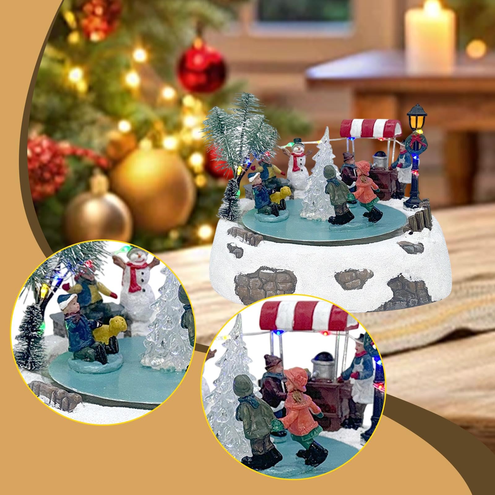 Boîte à Musique Animée pour Patinoire, Cadeau de Noël D'intérieur avec Lumières