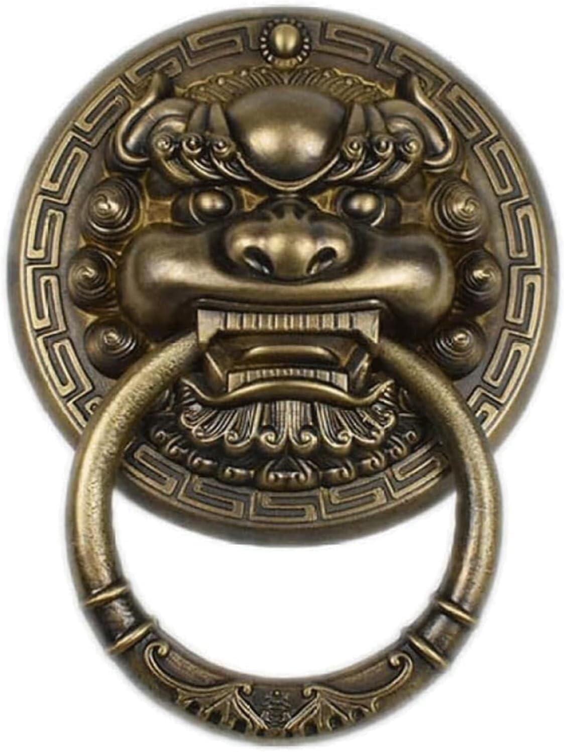 TIST Iron Door Knocker Front Door Door Knock Antique Copper Animal Head Door Handle Classical Heavy Duty Door Ring Knocker Surface-Mounted Installation(B,Dia 10cm)