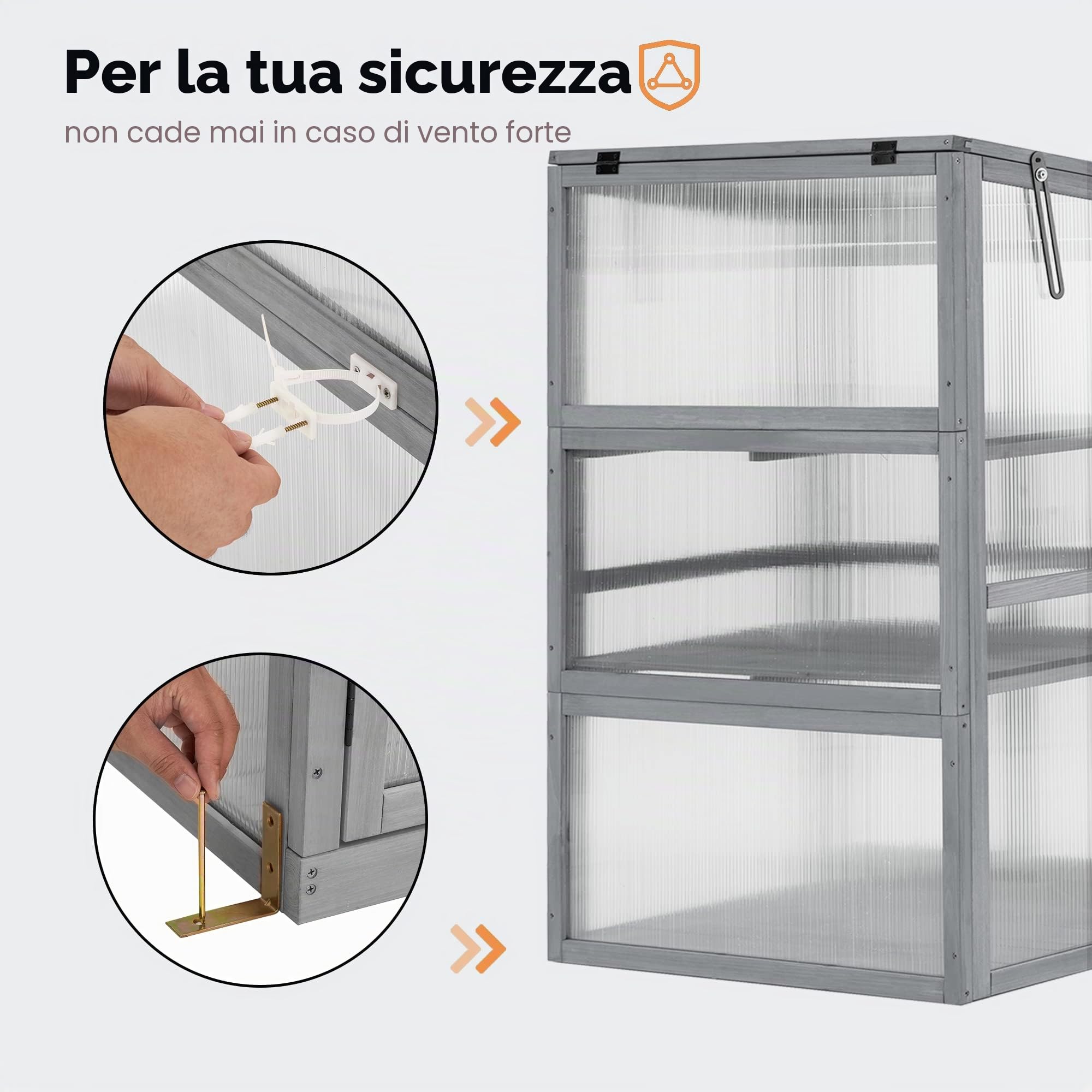 M MCombo Serra per aiuola in legno, per balcone e giardino, piccola serra Greenhouse, decorazione invernale, 0760 (Grigio)