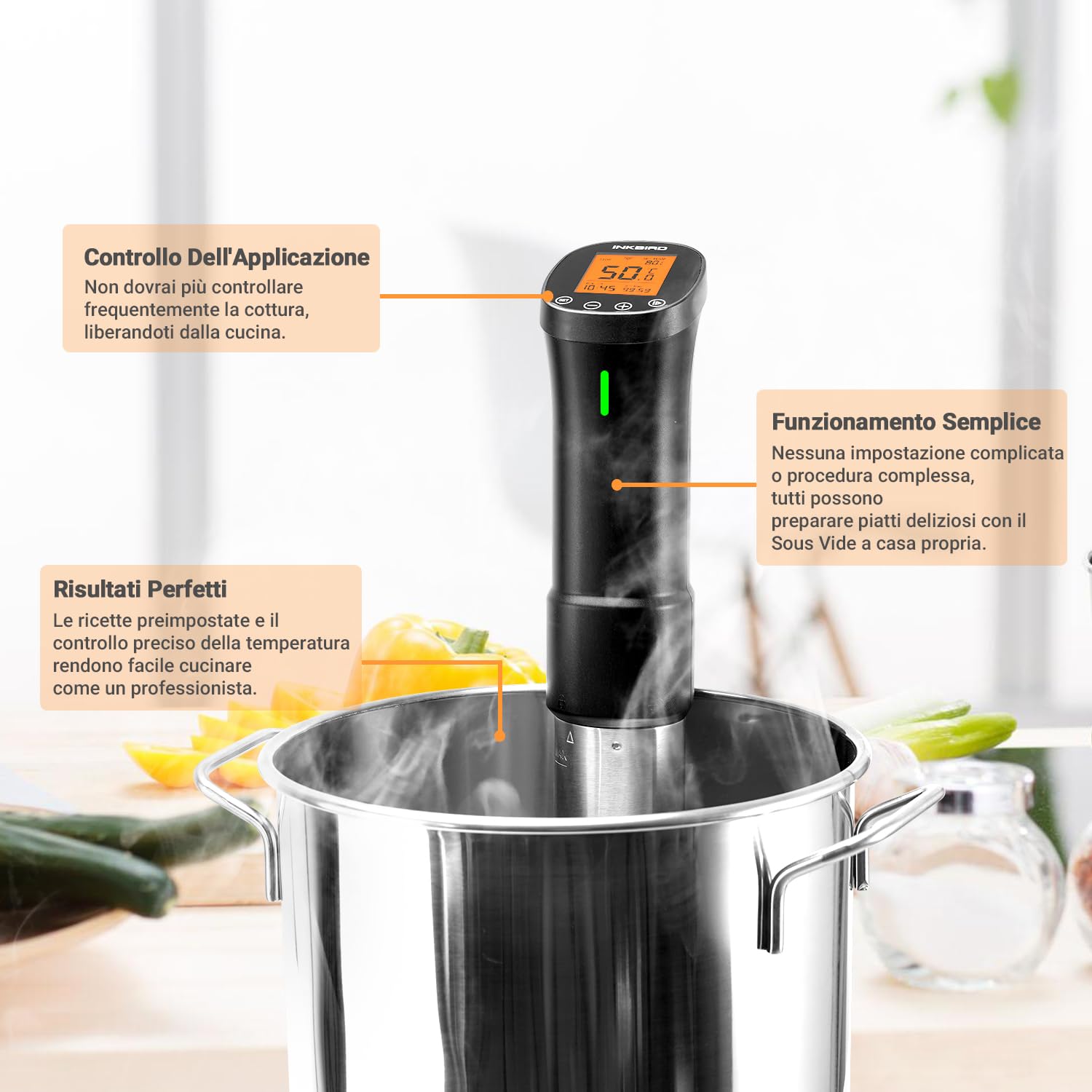 INKBIRD WiFi Sous Vide Roner 1000W Professionale 0°C~90°C Cottura Bassa Temperatura con Ricette APP ISV-200W