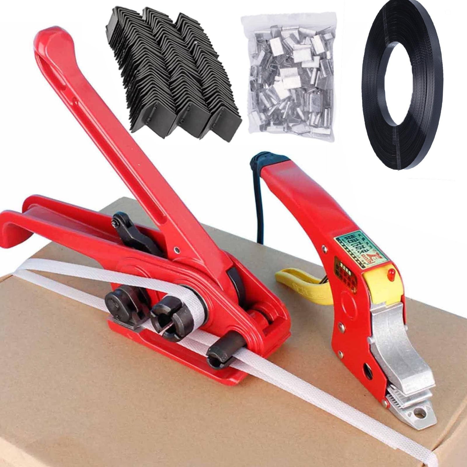 Reggiatrice Elettrica + Sigillatore Per Reggia Sigilli Termofusibili+100 *Angoli Protettivi+200*Clip Di Chiusura -Per Reggette Pet/Pp 13-16mm,Reggiatrice Automatica A Batteria 2*4000 Mah,Blue
