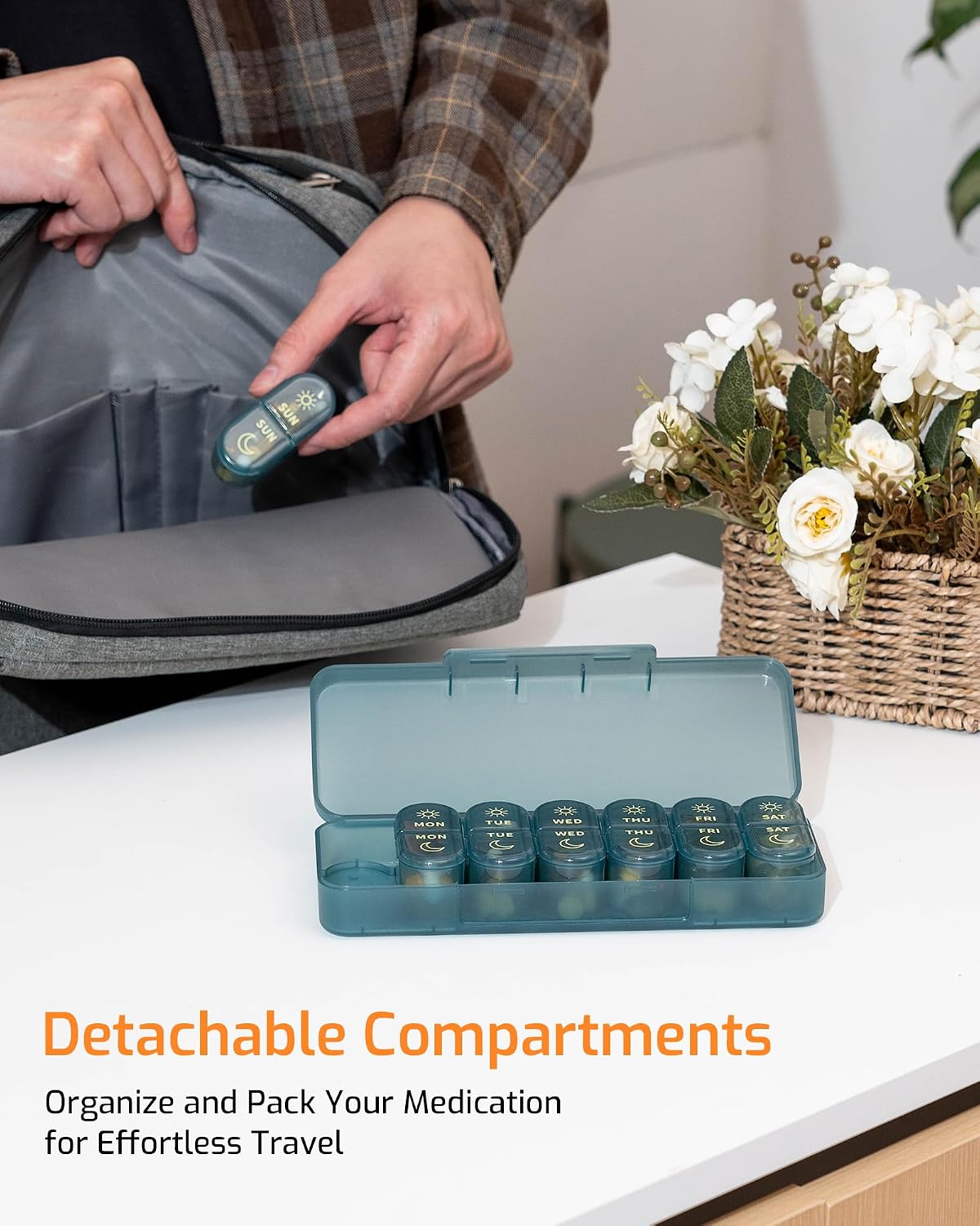 Daviky Weekly Pill Organizer 2 Times a Day, 7-Day AM PM Medicine Case, Travel-Friendly Pill Box for Fish Oils, Vitamins & Supplements