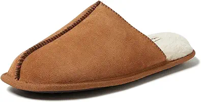 Dearfoams Men's Bradford Genuine Suede House Shoe Scuff Slipper