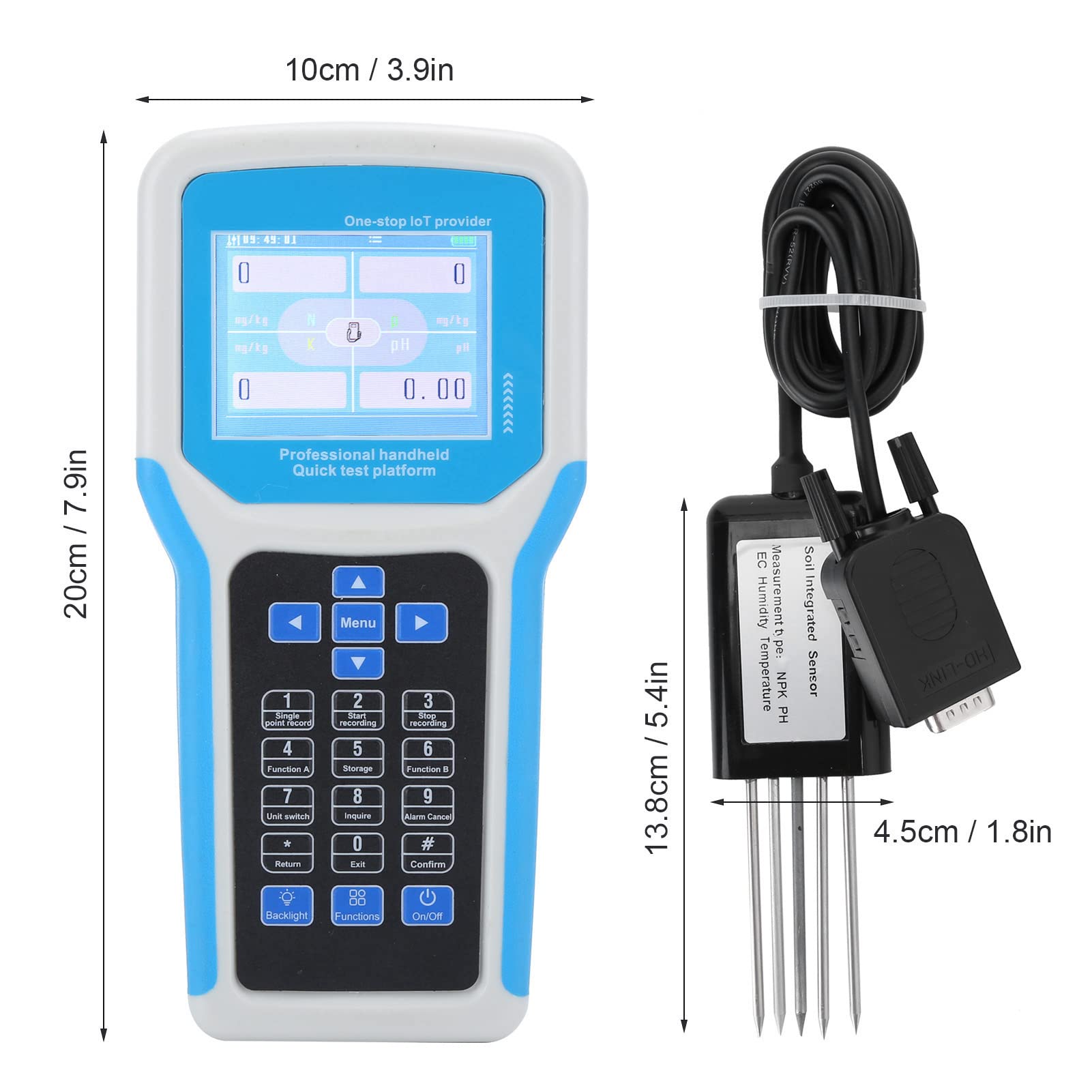 Comprobador de Suelos, Pantalla LCD Medidor de Suelo de Fertilizantes para Plantas, Humedad, Temperatura, Conductividad, Nitrógeno, Fósforo Y Ph 7 en 1 Kit de Medidor de Suelo, Registro de Datos(#3)