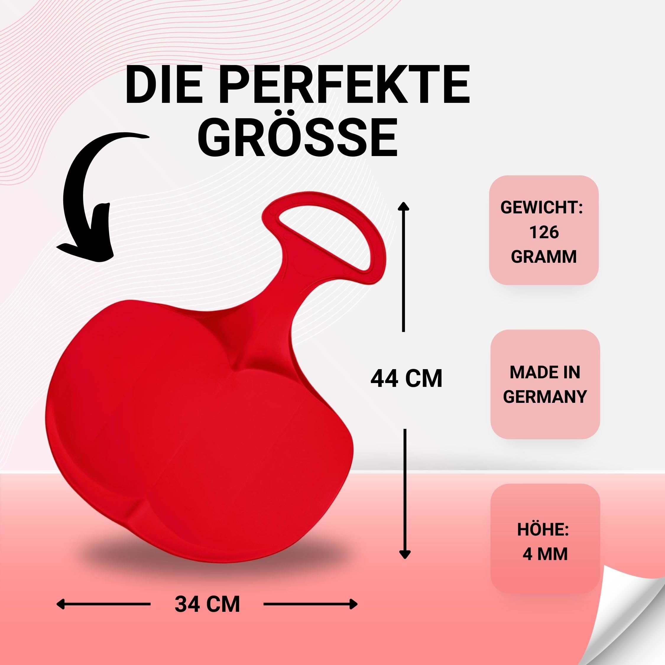Antypoślizgowy ślizgacz poporowy z uchwytem, Made in Germany, wytrzymały śnieg z tworzywa sztucznego, do dużych i małych (czerwony)