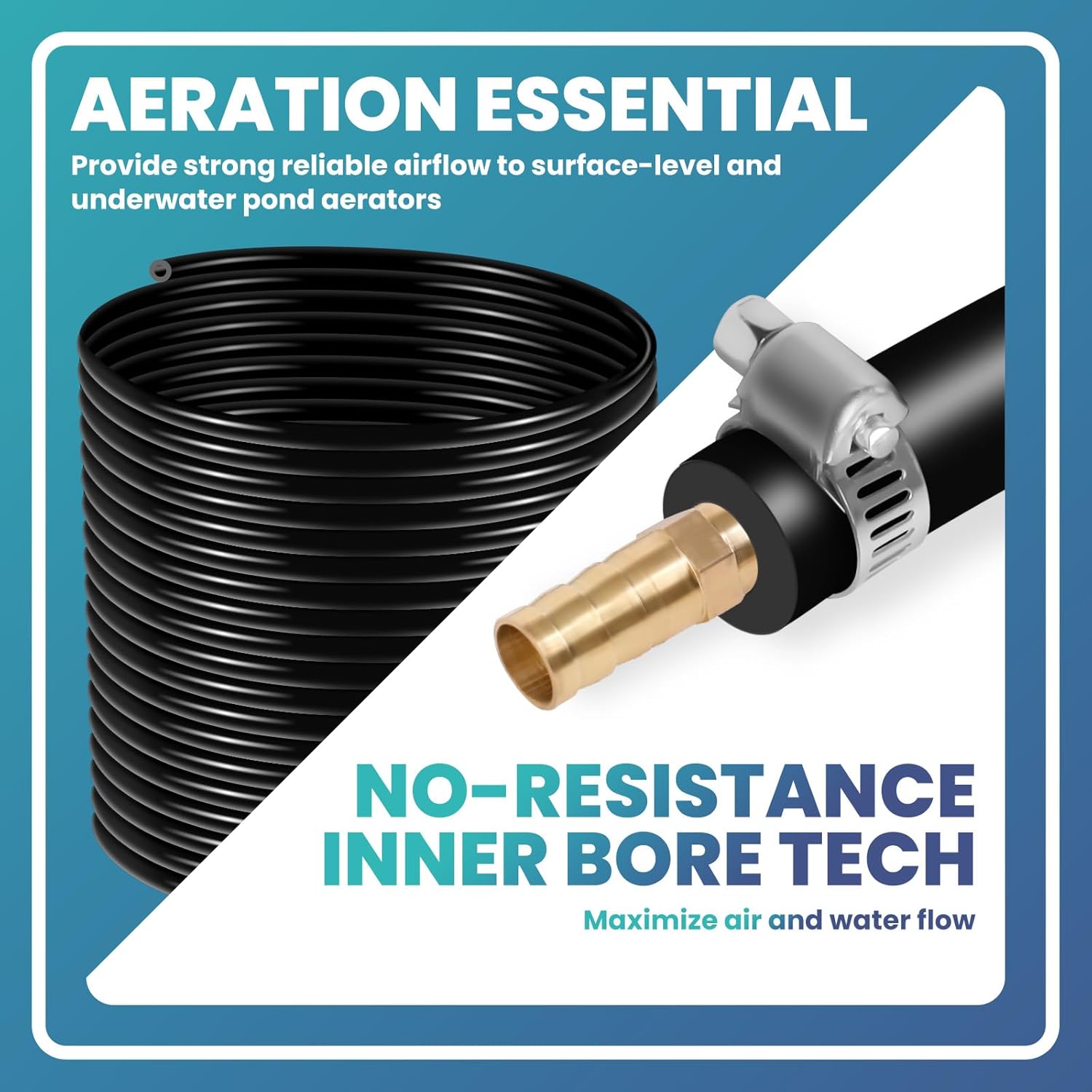 Self Sinking Aeration Hose,3/8 inch, 656 Feet Pond Aerator Hose Kit with 4 Copper Menders and 4 Stainless Steel Use for Aquaculture,Garden and Lake Aeration of Aquaculture Aeration Tubing