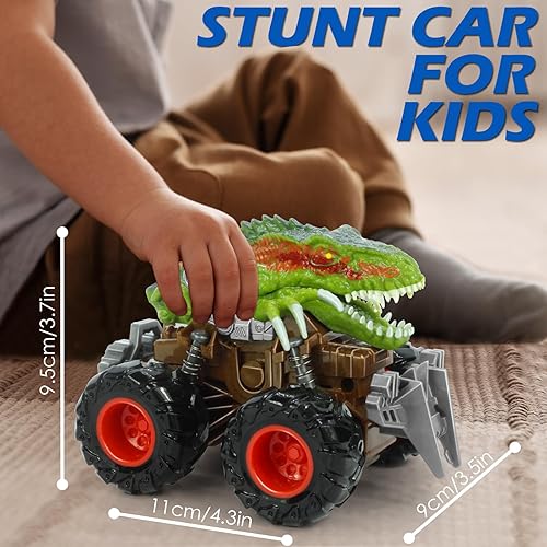 Miniatura 8 de Oriate Dinosaurio Monster Truck 4-7 Push and Go Toys 3-5, ATV Velociraptor con tracción ATV Velociraptor Dino Stunt Play Trucks para niños y niñas