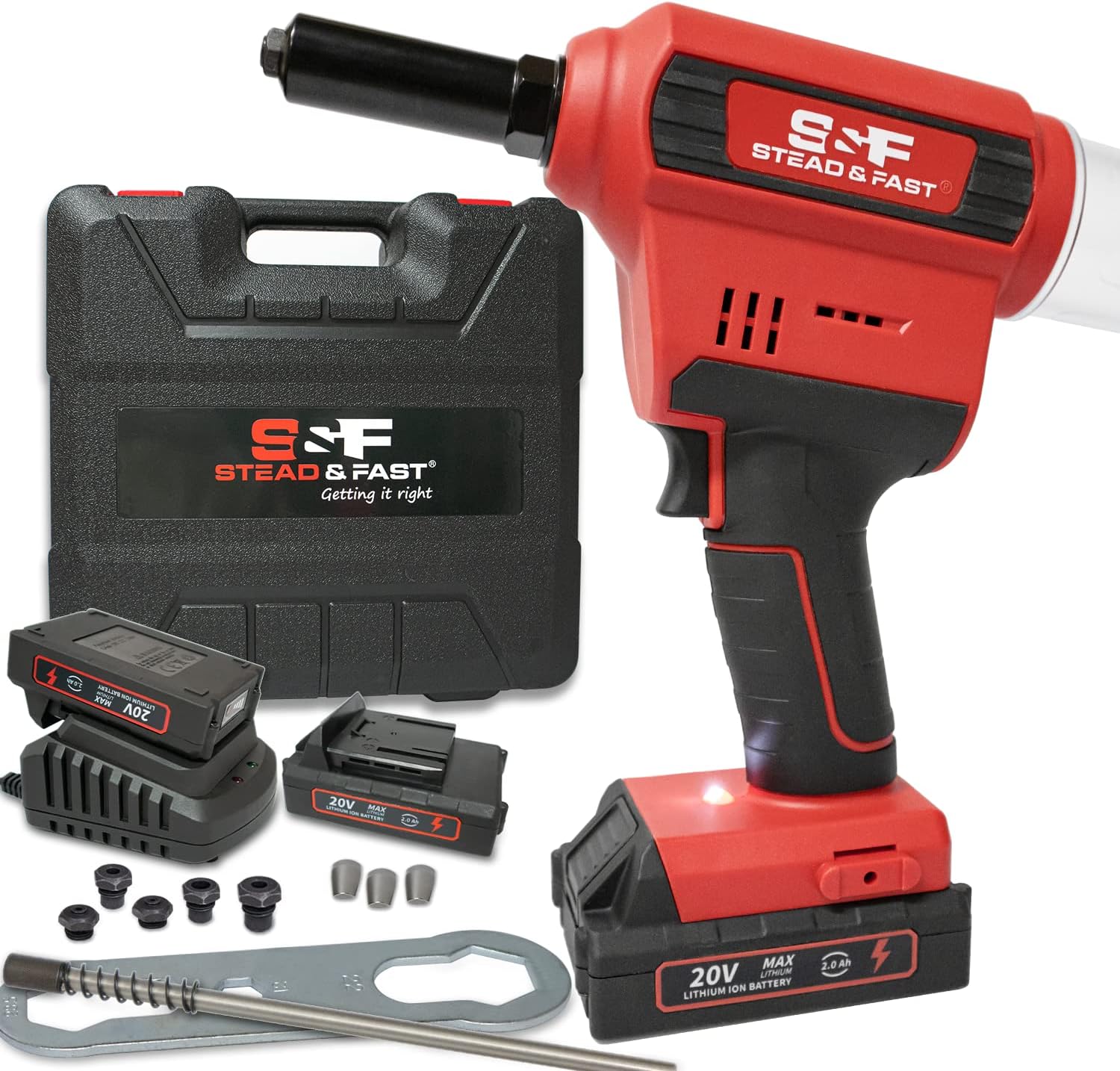 S&F STEAD & FAST Cordless Rivet Tool Kit, Industrial Grade