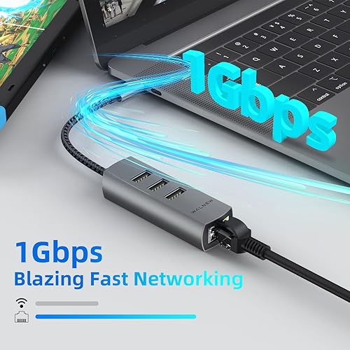 Vista 10 de Adaptador Ethernet USB 3.0, WALNEW 1000 Mbps Gigabit USB a Ethernet LAN adaptador de red, convertidor de cable USB macho a RJ45 hembra para MacBook