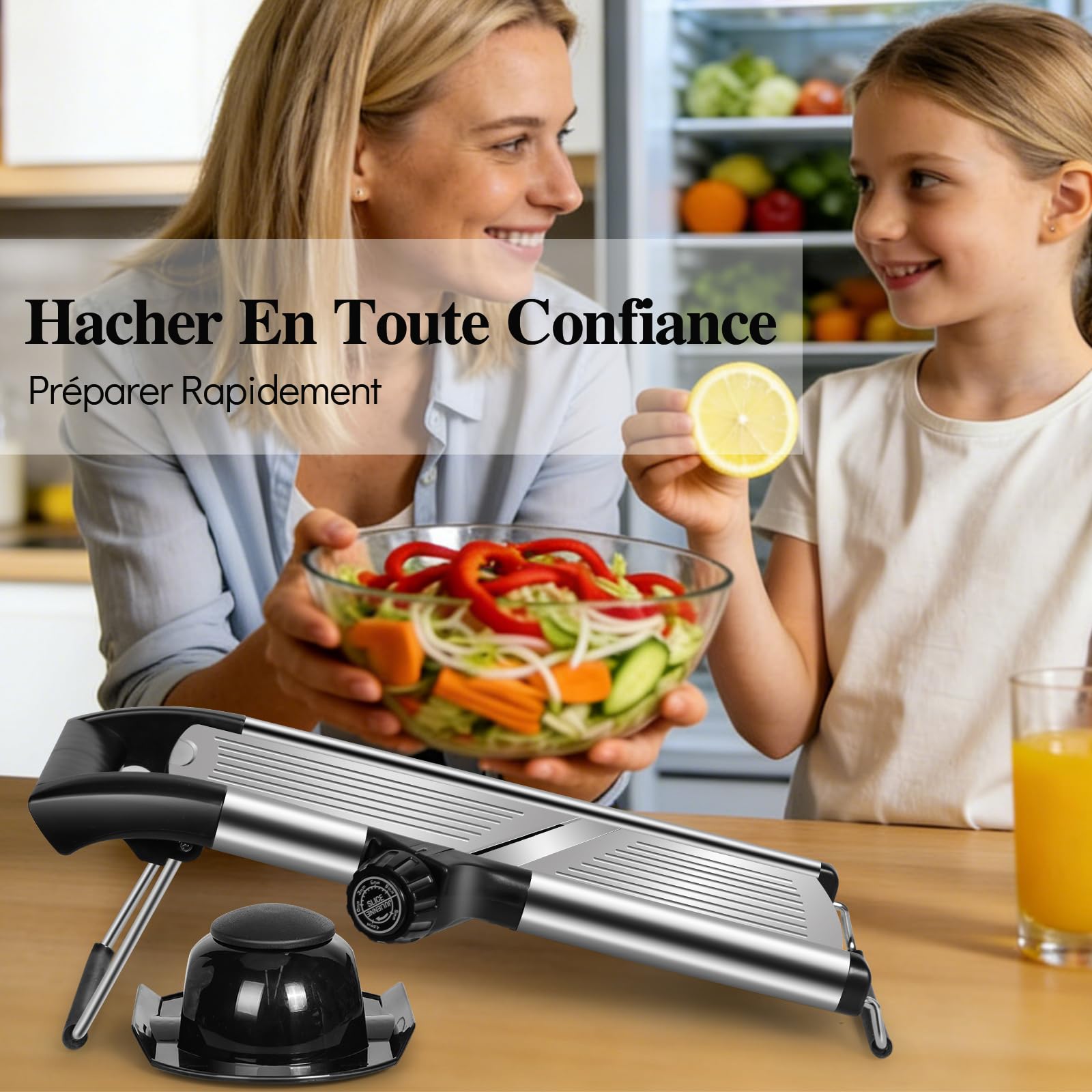 MASTERTOP Mandoline Réglable en Acier Inoxydable avec Lame Tranchante Intégrée, Coupe-Légumes Multifonctionnelle, Trancheuse Manuelle de Cuisine pour Fruits Aliments