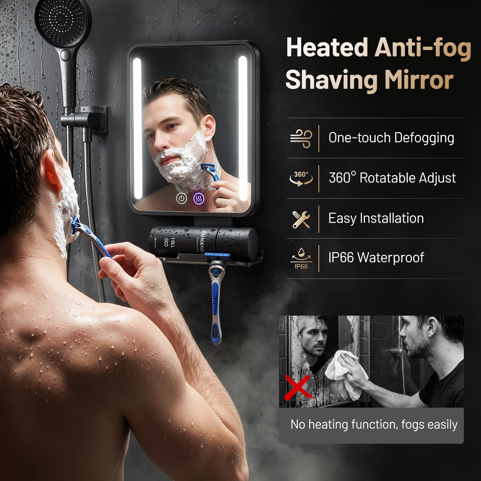 Fogless Shower Mirror - Heated & Easy Shaving -2
