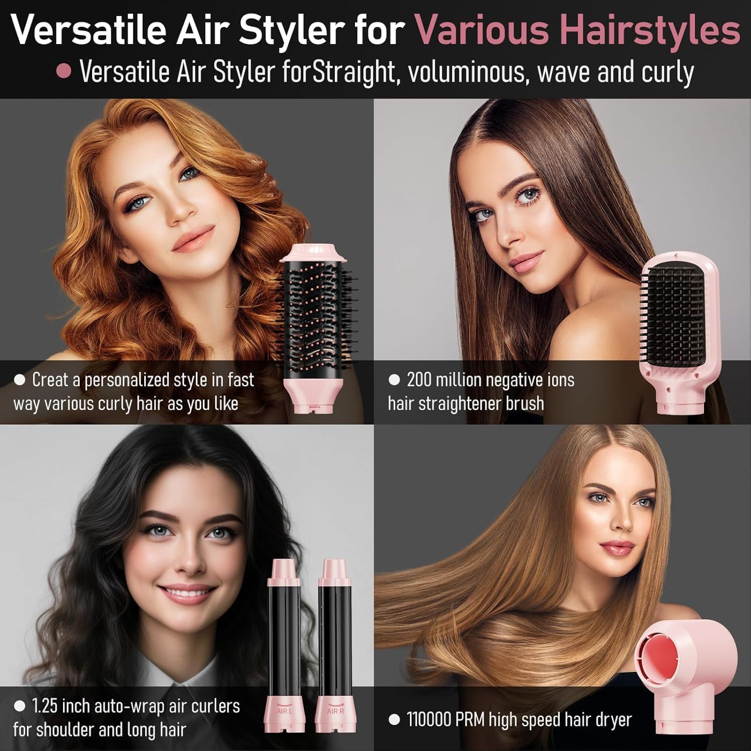 5 in 1Blow Dryer Brush Hair Dryer Brush Air Curler Air Curling Wrap Styler, Hot Air Brush Negative Ion Curling Brush Iron, Hair Styling Tools for Drying Curling Straightening