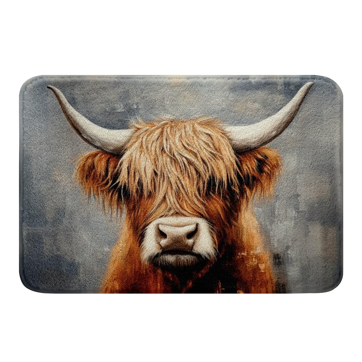Loussiesd Highland Cow Bath Mat 40 x 60 cm Highland Cattle Bath Mat Animal Bath Mats Washable Wild Animals Bath Mat Room Decor Grey Orange Bath Mat