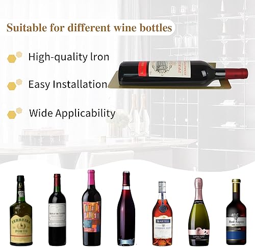 Miniatura 7 de Estante para vino montado en la pared, soporte de metal negro para botellas de vino, soporte de pared para botellas de vino estándar, almacenamiento