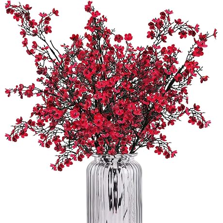 4 Pcs 19.7'' Christmas Artificial Flowers, Red Babys Breath for Home Decorations