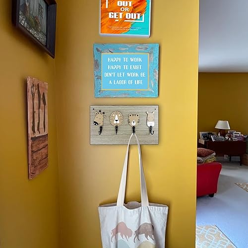 Miniatura 10 de Jirafa Safari - Ganchos de pared de madera para niños, para colgar decoración de dormitorio de bebé, baño (jirafa)