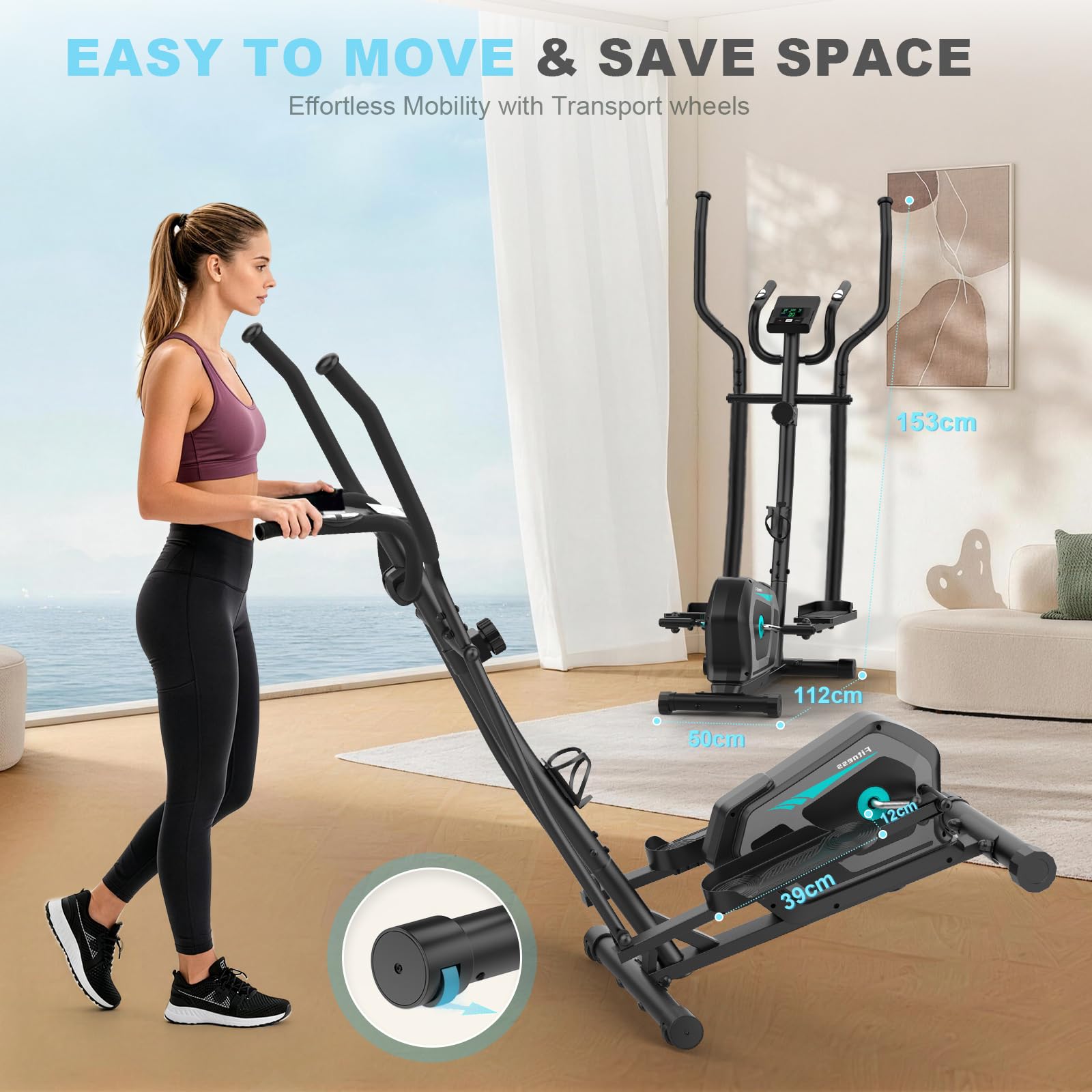 Crosstrainer für Zuhause,Ellipsentrainer mit 16-Stufiger Widerstandsstufen,Pulssensor, LCD-Monitor & Gerätehalterung,Magnetischer Crosstrainer mit Bluetooth & App, Ellipsentrainer Fitness Sport