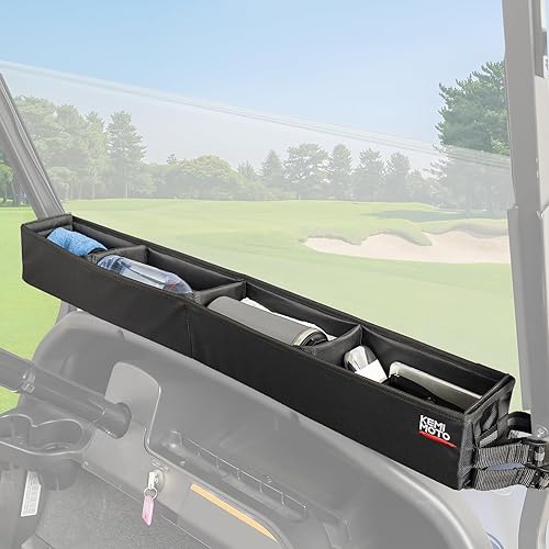 KEMIMOTO Golf Cart Inner Front Storage Basket No Drilling Golf Cart Organizer Foldable Universal Compatible with EZGO Drive Club Car Kandi Electric Golf Carts, 1680D Golf Cart Caddy Organizer, Black