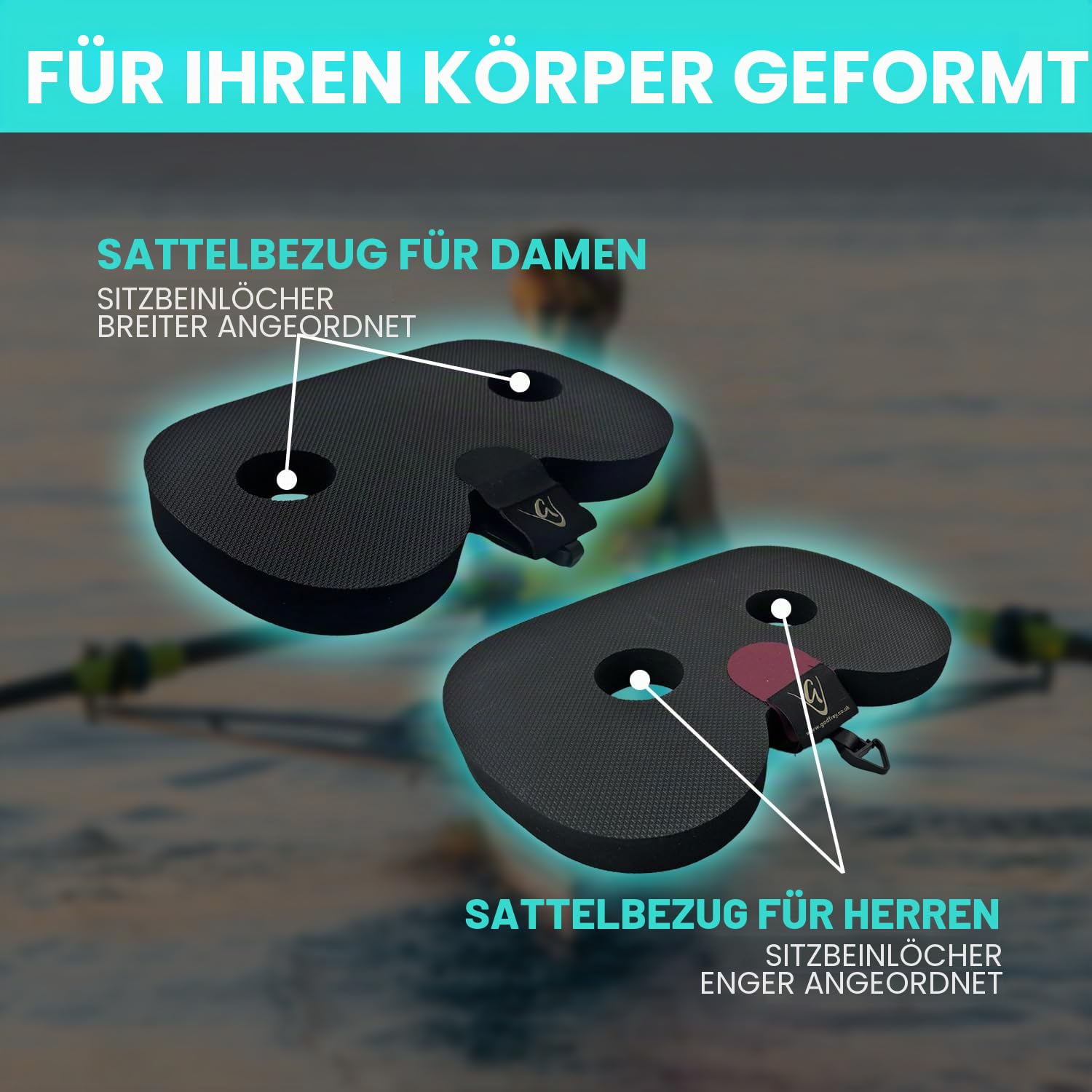 Godfrey Rudersitzpolster, rutschfestes, bequemes Sitzpolster für Boote und Rudergerät, optionaler Clip für Boot, perfekt für Concept2, Peloton, Hydrow und Water Rowers