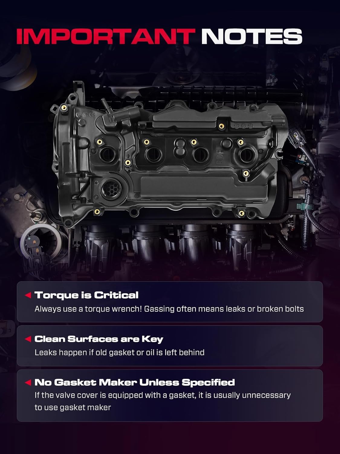 12310RDFA01 Engine Valve Cover with Gasket PCV valve Compatible with Honda Accord 2013-2017, CR-V CRV 2015-2019, L4 2.4L, Replaces# 12310-RDF-A01, 12310-5A2-A01