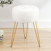 LUEBONA 19" Faux Leather Tufted Vanity Stool - Sturdy Metal Legs Makeup Chair Ottoman for Bedroom Bathroom
