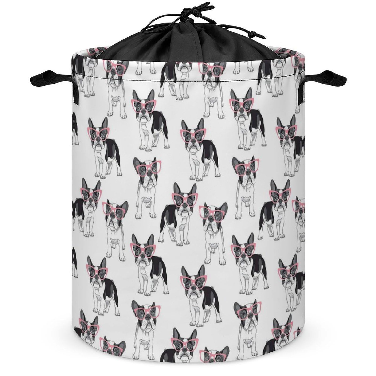 Wlntrophic Drawstring Laundry Hamper, French Bulldogs Laundry Basket, Washing Basket with Handle