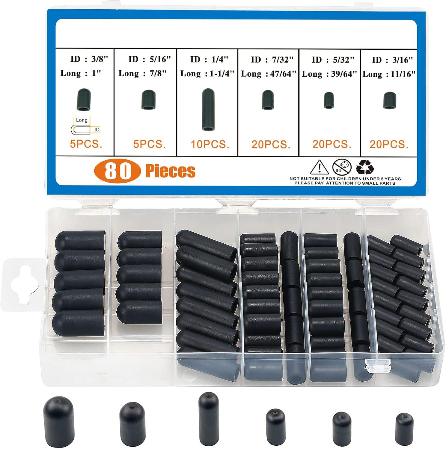 80pcs Carburetor Dt Caps, Black Rubber Vacuum Dt Covers with Multiple Sizes for Car, Truck & SUV Engines