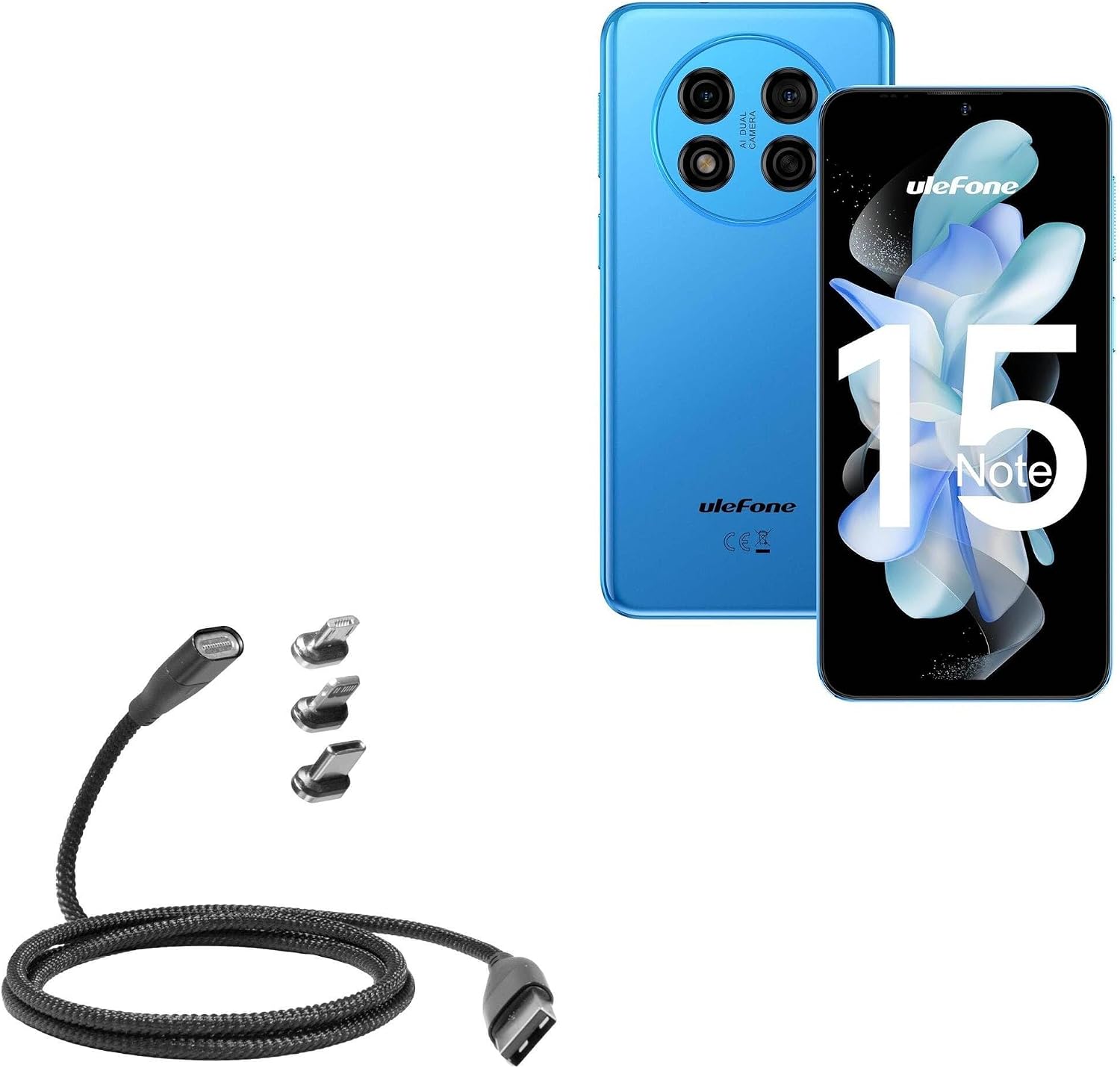 BoxWave Cable Compatible with Ulefone Note 15 - MagnetoSnap PD AllCharge Cable (100W), Magnet Charging Braided USB Type-C Micro - Jet Black