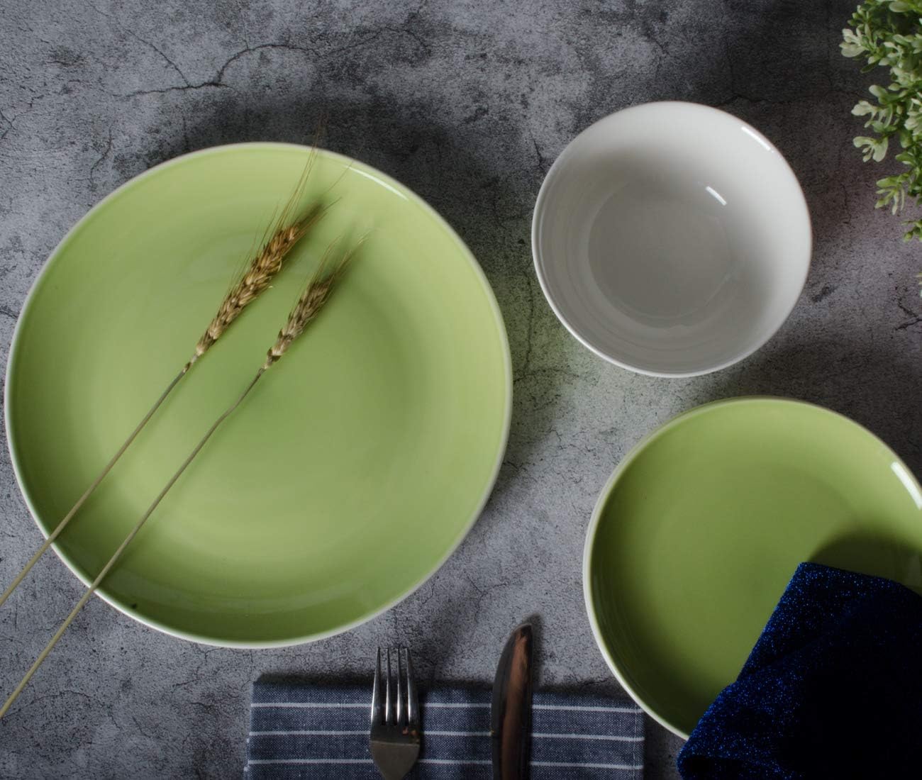 Xiteliy Ceramic Dinner Plate Sets, Plates, Bowls, 4 Piece,Service For 4 (12, Green)