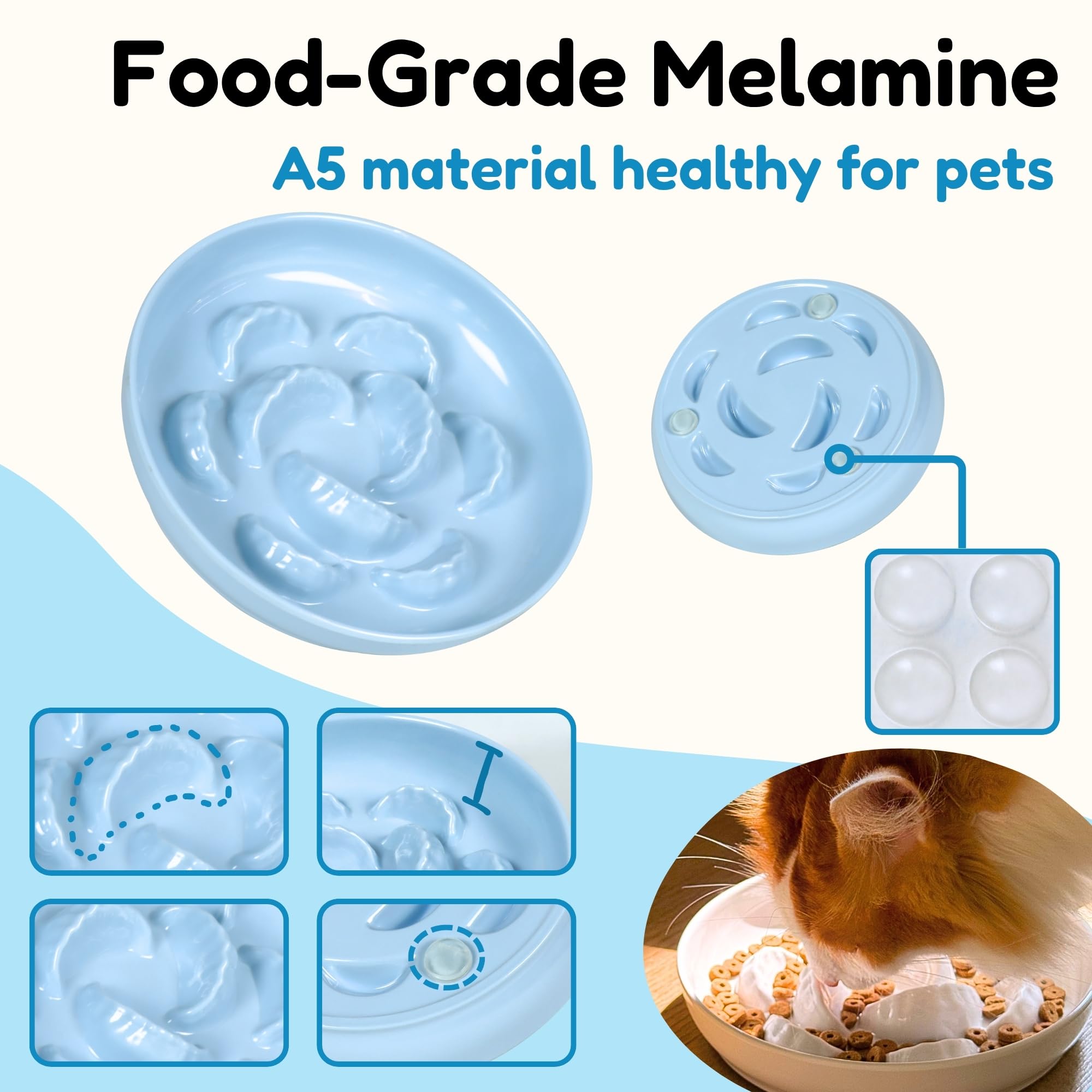 2 Pcs Cat Slow Feeder Bowl for Dry & Wet Food - Unbreakable Melamine Cat Food Plates for Slow Eating - Puzzle Feeder Bowl - Whisker Friendly & Dishwasher Safe & Non Slip Design (Blue + Green) - image 5
