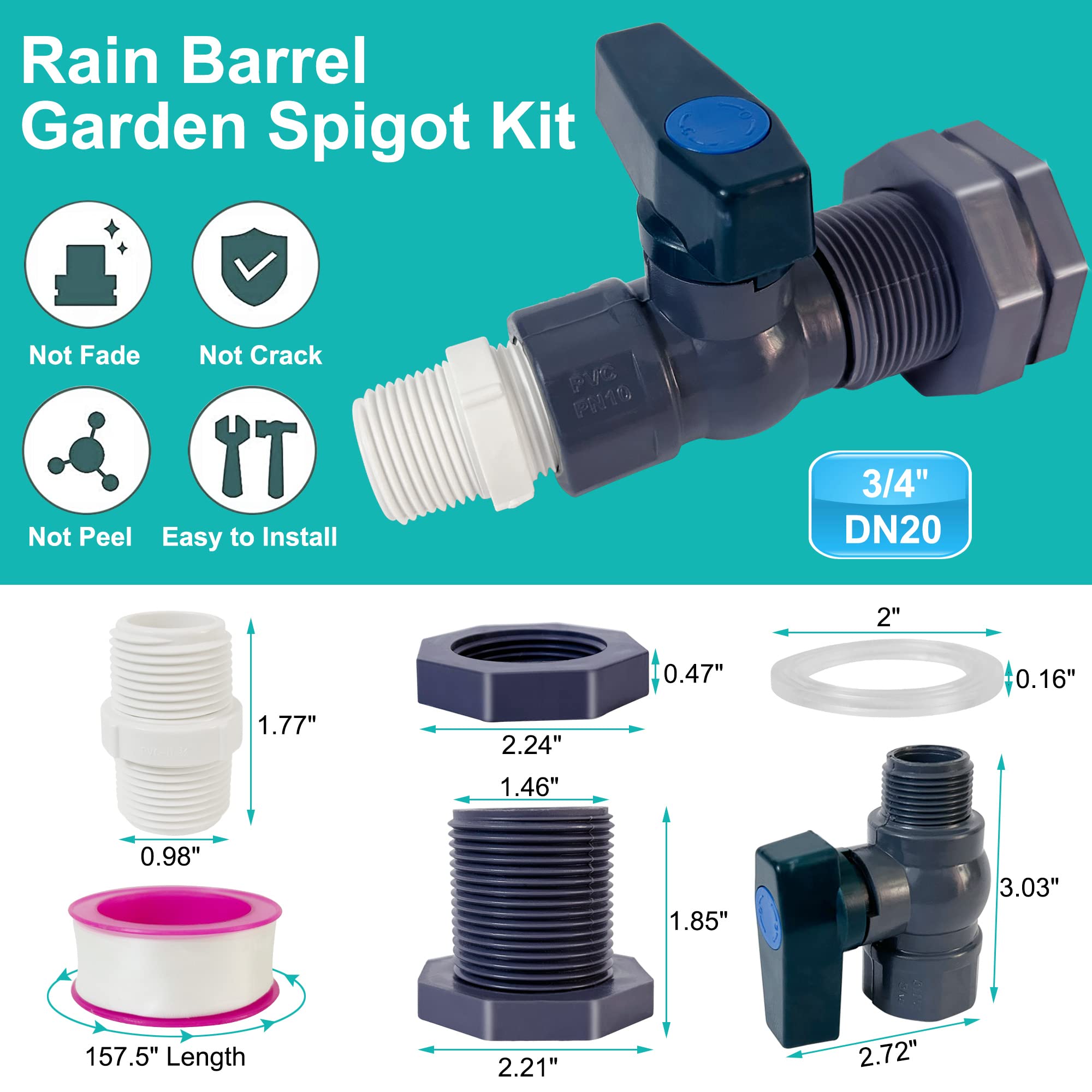 2 Stück Regenfass Umsteller-Set, 3/4 Zoll PVC Garten Wasserfass Zapfen-Set mit Schottkopf-Anschluss, Schlauch, Pools, Gartenfässer