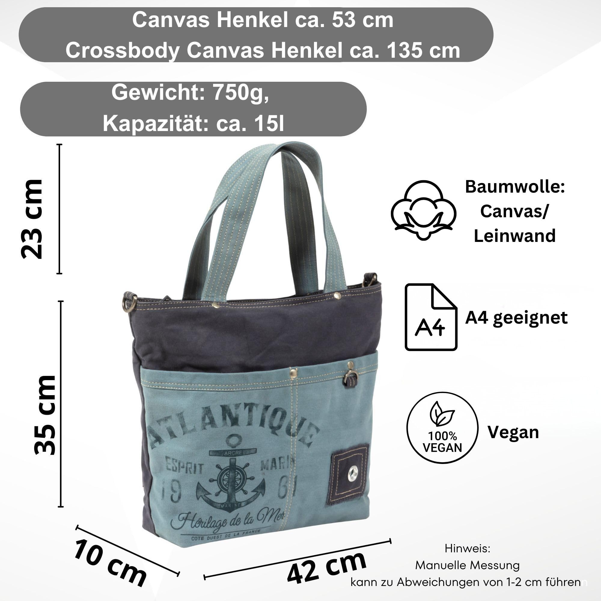 Sunsa Maritim Anker Design Handtasche. Damen Canvas Schultertasche, blau