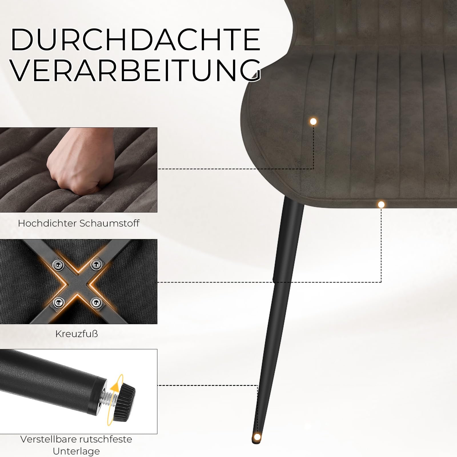 LEWE Esszimmerstühle 4er Set, Küchenstühle, Stoff-Polsterstühle, Taupe