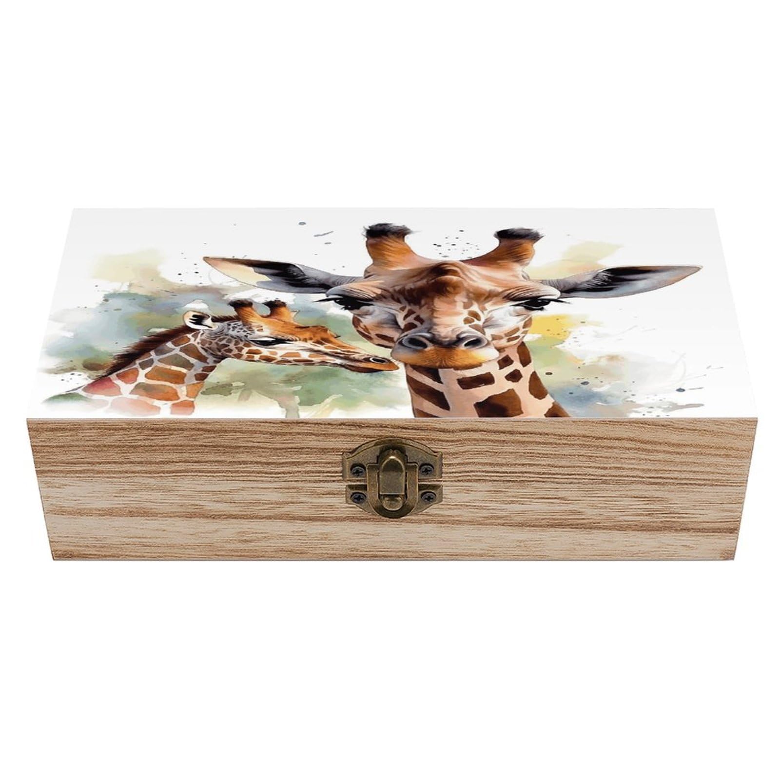 VstaDank Watercolor Deer Giraffe Wooden Keepsake Box with Hinged Lid Solid Wood Gift Boxes Beautifully Keepsake Box Jewellery Organiser Retro Memory Treasure Case with Lids Decorative Boxes