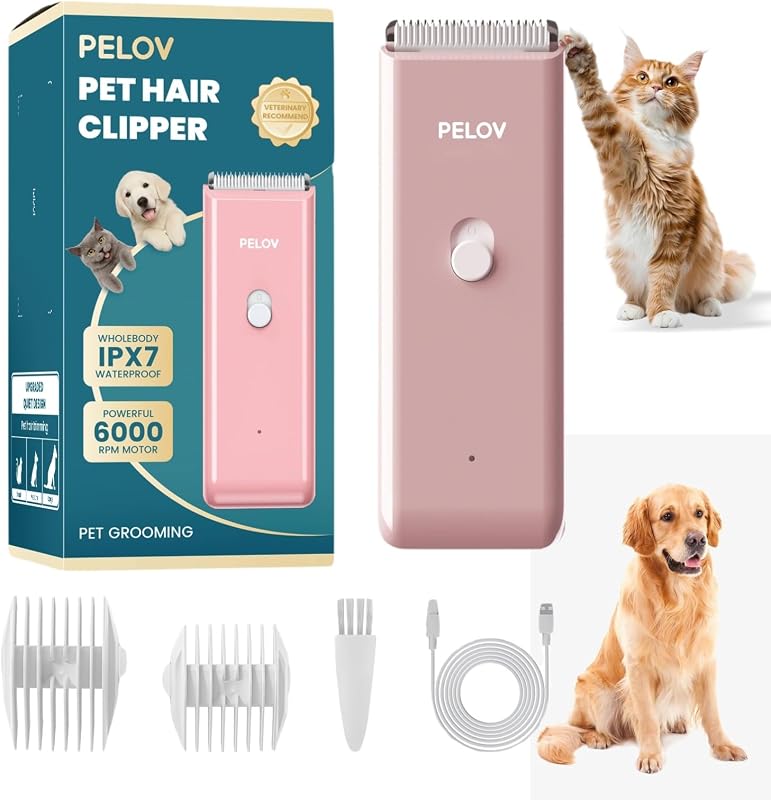 Máquina de Tosa Elétrica para Cães PELOV com Lâmina Segura para a Pele, Recarregável USB, CA-PE005