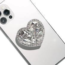 OnTheGrip Cute Cubic Diamond Heart Shape Design Collapsible Expandible Mobile Phone Grip Stand Holder for Smartphone Tablet Cell Phone Accessory Silver Small