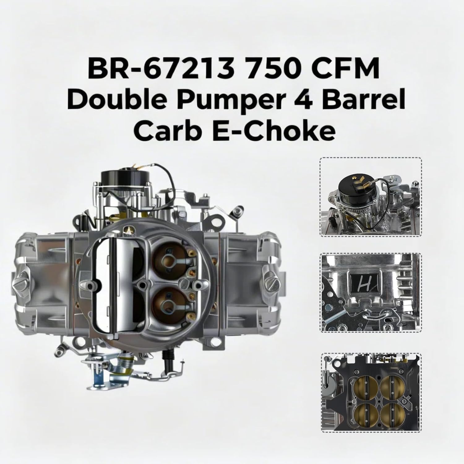 4150 Double Pumper Carburetor, Square Bore, Replacement For Holley Quick Fuel Brawler Street Series 750 CFM 4-Barrel Electric Choke BR-67213 Carburetor BR-67213