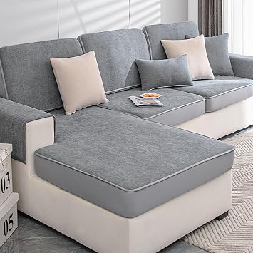 OOCCO Stretch Sofa Covers, Anti-Slip L Shape Sectional Couch Covers Universal Washable Sofa Slipcover with Elastic Bottom,Replacement Chaise Lounge Cover for Dogs Pet70x80cm28x31inch, Grey 4