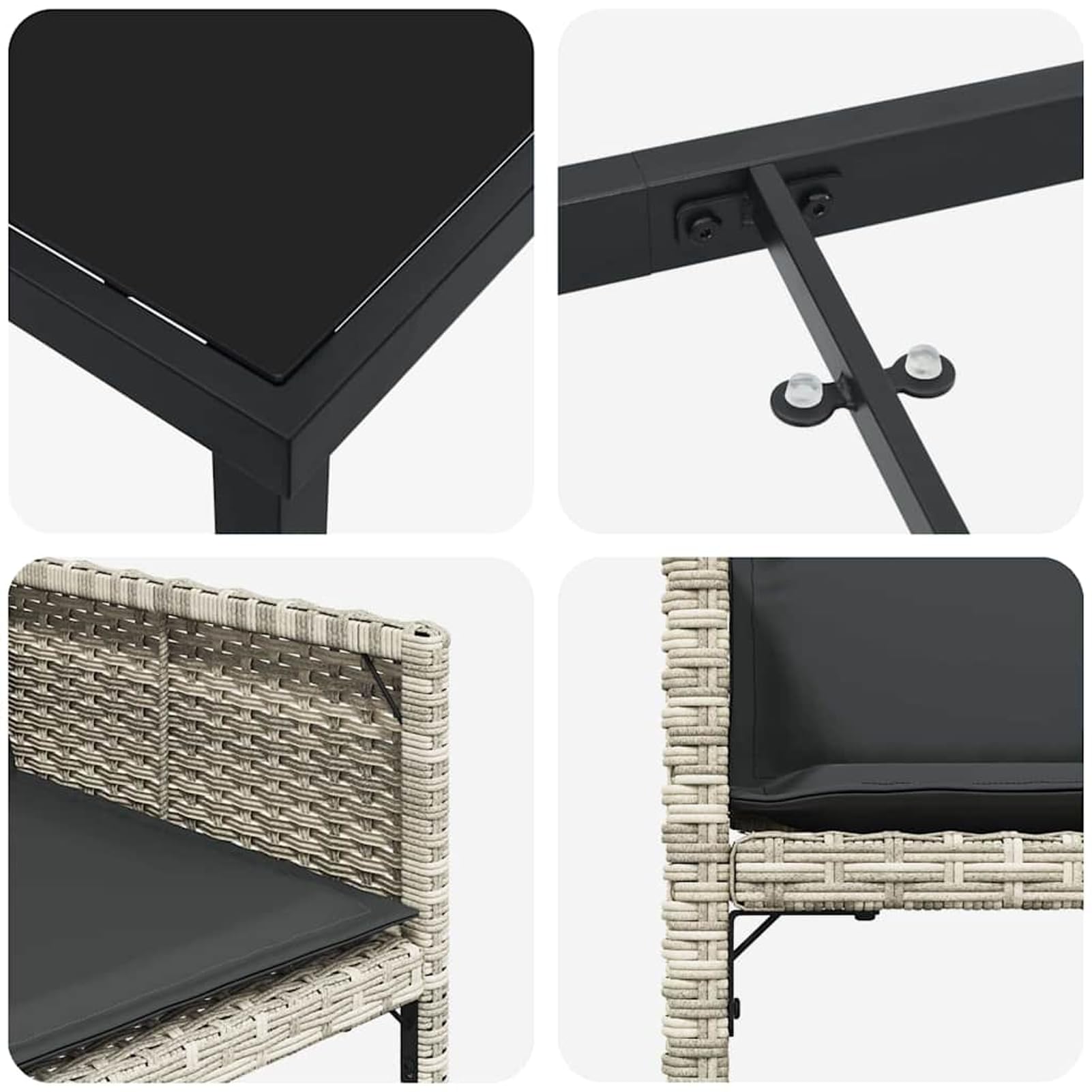 Tidyard Set da Pranzo per Giardino 5 PCS, Elegante in Polyrattan Grigio Chiaro con Vetro per Cene all'Aperto
