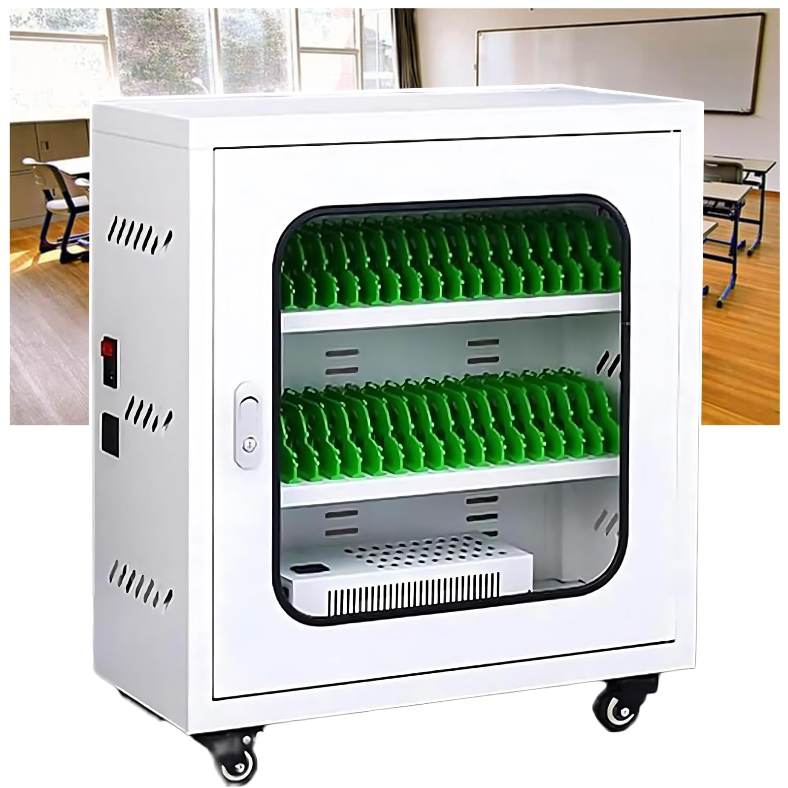 GTHTUHFD Rechargeable Cell Phone Charging Station Locker 20-60 Cells Mobile Device Storage With Wheels 5V 2A Fast Charging Multi-Device For Offices & Companies,30Slots-50Slot,40slots