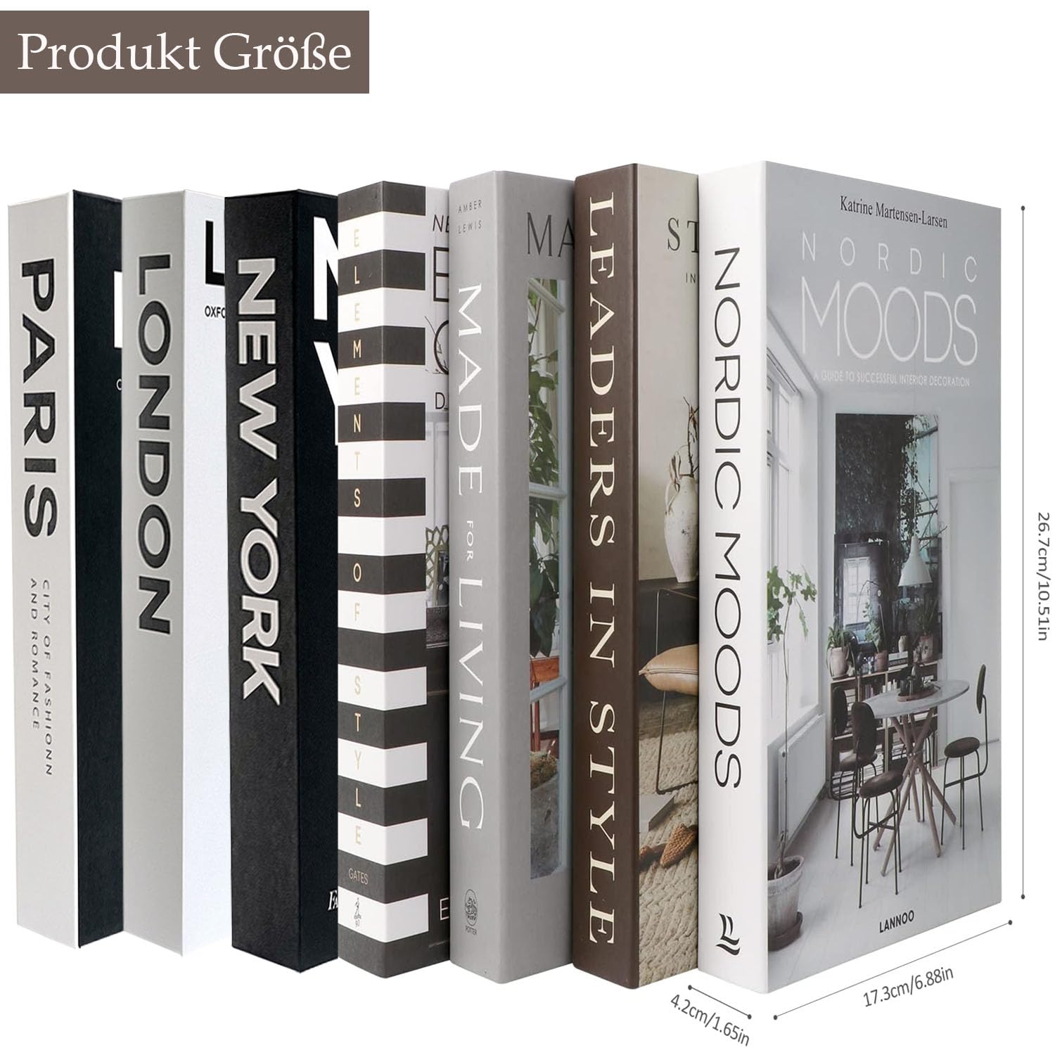 Duscdesp Set di 7 libri decorativi alla moda, libro decorativo per decorazione della casa, libri falsi in bianco e nero, decorazione estetica, per tavolino da caffè, ufficio, caffetteria, senza pagine