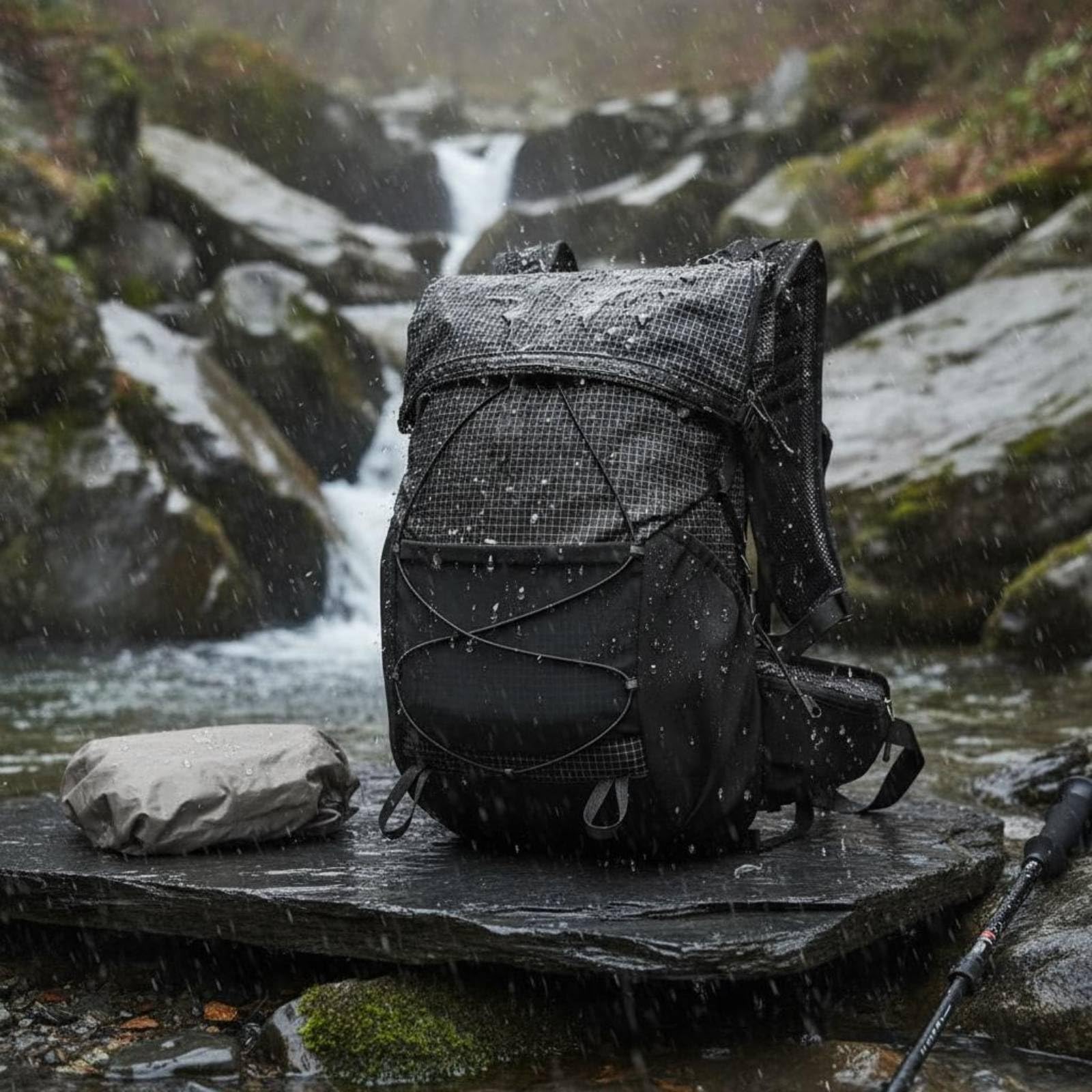 LOVIVER Outdoor Rucksack Wanderrucksack Trekkingrucksack Tagesrucksack Wasserdicht Nylon Polyester mit Rollverschluss Fächern Seitenfächern Und Pfeife für, Schwarz, Schwarz
