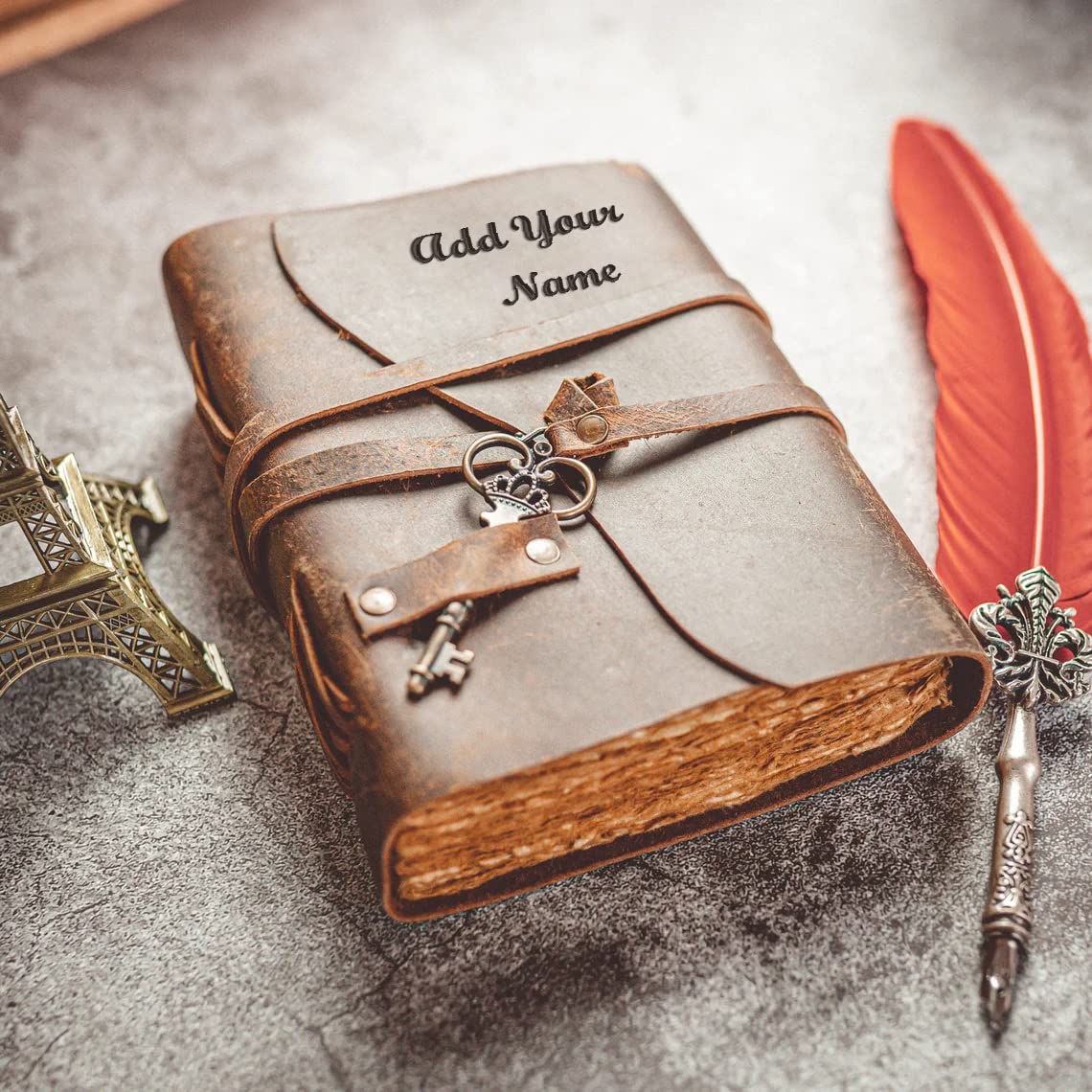 DI-KRAFT Handcrafted Customized Leather Writing Diary Unruled White Paper Journal Personal Notepad Sheets Daily Planner for Gifting (Brown)