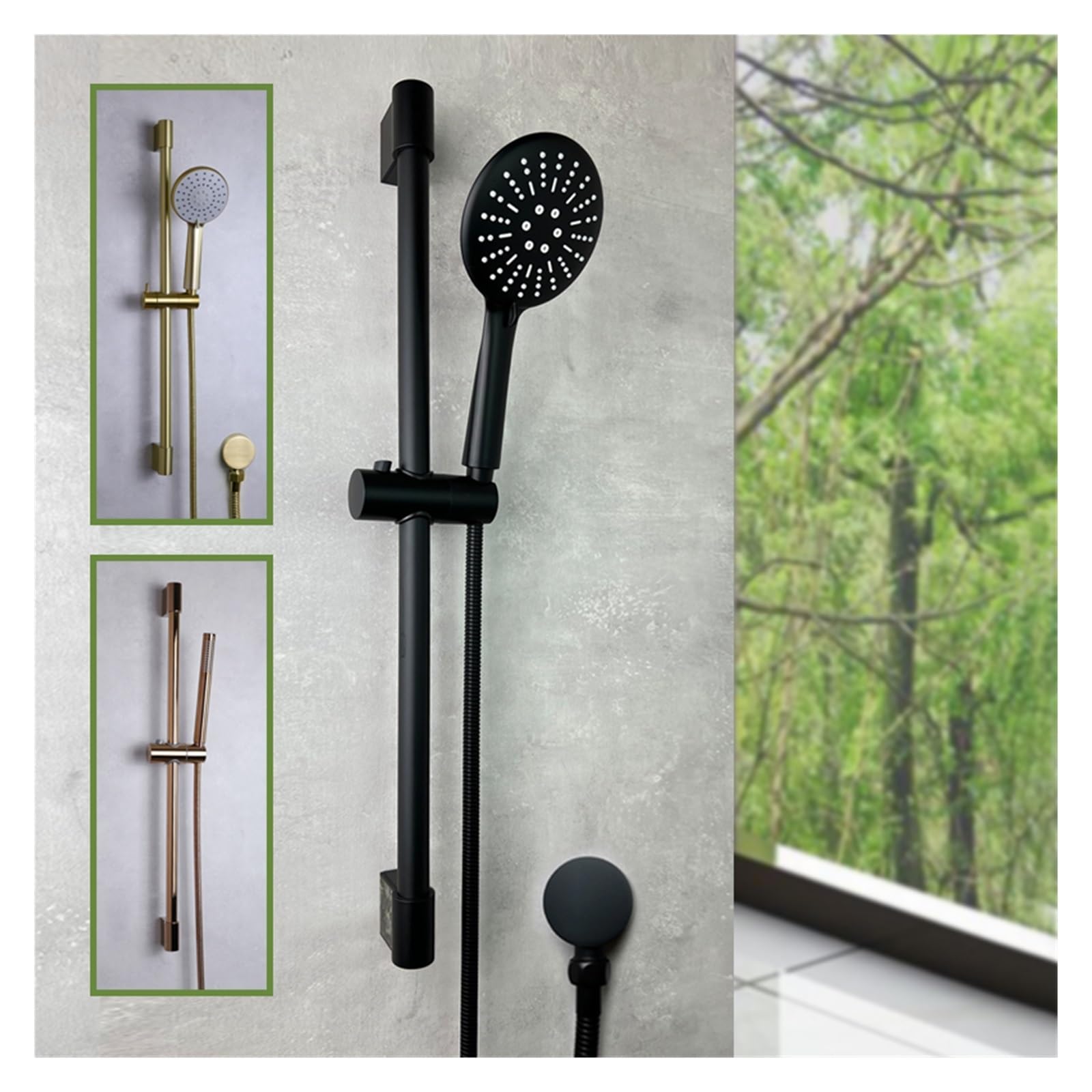 Juego de ducha de mano deslizante con 3 funciones Ducha de mano Conector de barra deslizante Manguera de 1,5 m Accesorio de cascada para baño Cromo Negro Wal (Color: Juego de cromo) Beauty Comes