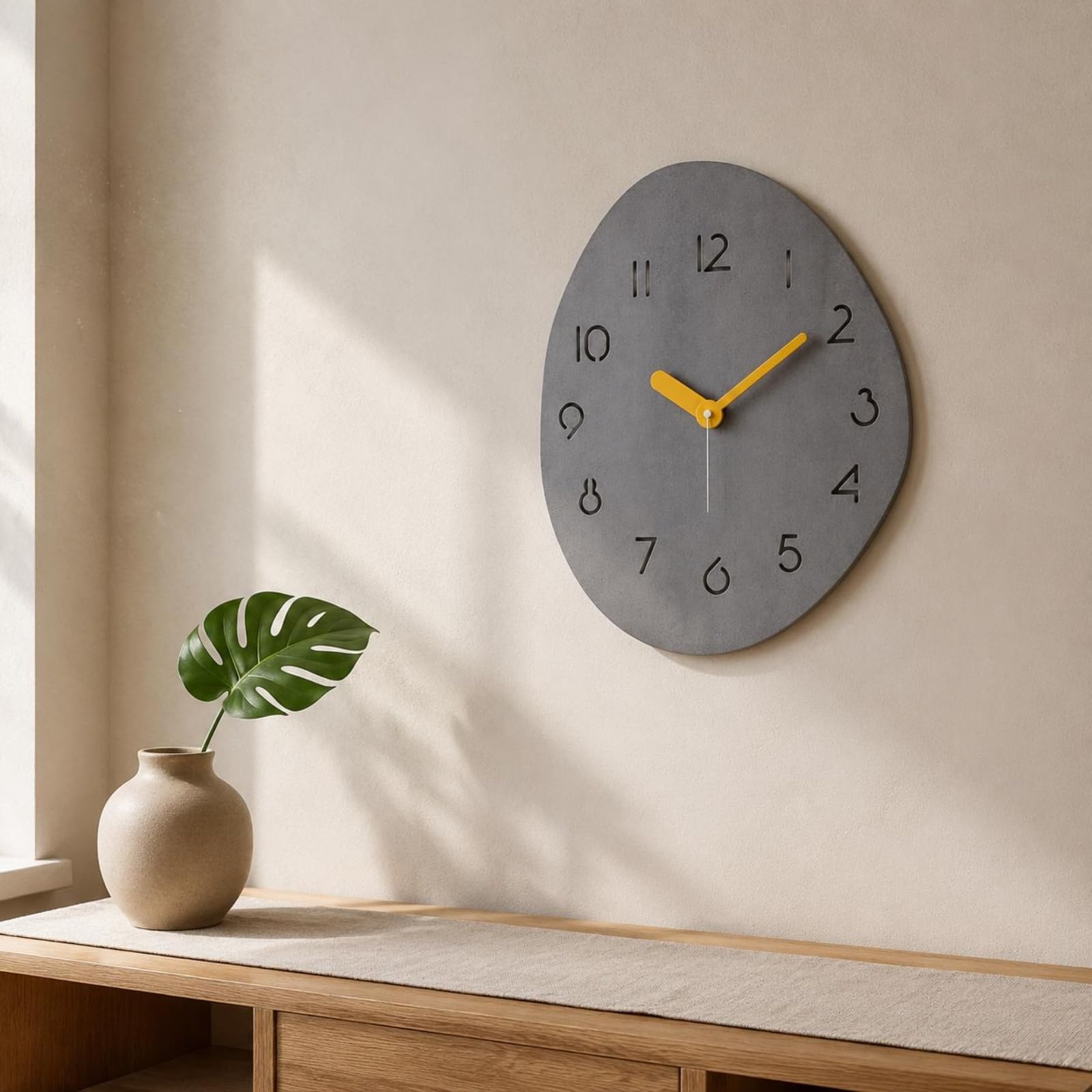 F Fityle Reloj de Pared Reloj Silencioso Reloj de Madera Reloj Decorativo con Movimiento Silencioso y Montaje con Gancho O, Gris Estrellado con Agujas Naranjas, 15 Pulgadas