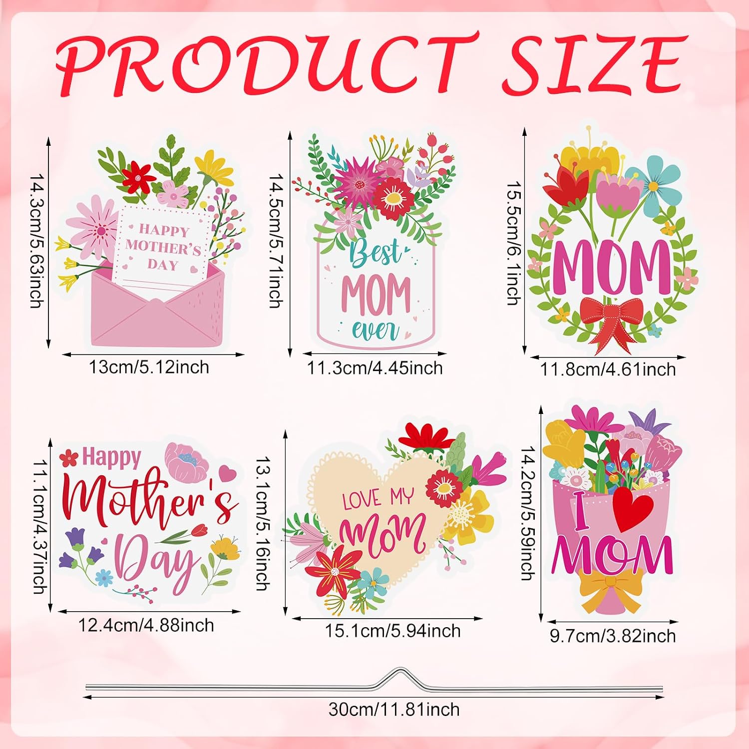Weysat 6 Pcs Mother's Day Plant Stakes Flower Pots Signs Metal Garden Stakes Outdoor Decorative I Love You Mom Heart Flowers for Home Outdoor Lawn Decor Mothers Day Party Supplies image 2