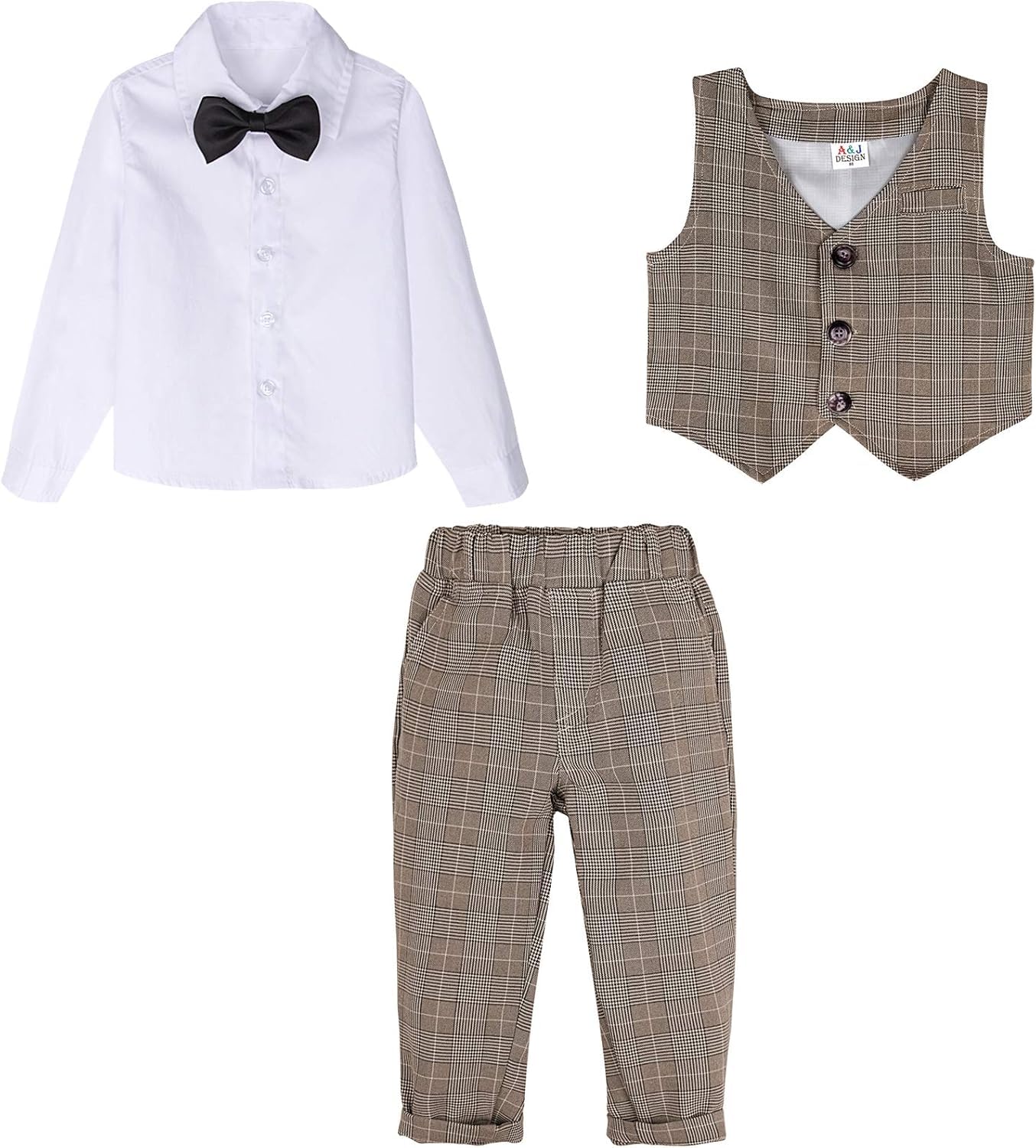 A&J DESIGN Conjunto de traje de caballero para bebé, 3 piezas, camisas, chaleco y pantalones, caqui, 3-4 Años