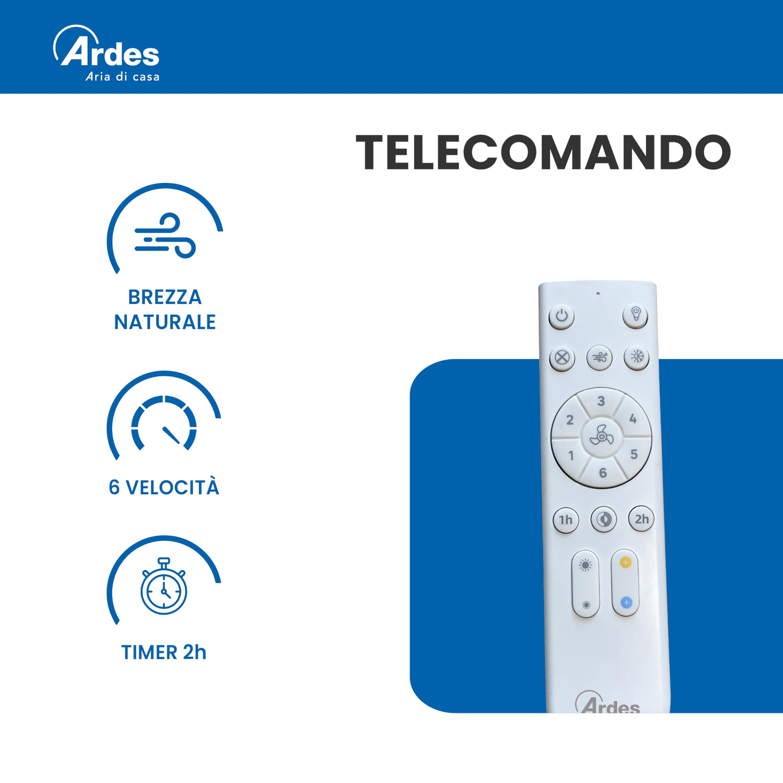 ARDES AIRGLOW EVO AR5PL92 Ventilatore da soffitto Ø92 cm con motore DC 59 W, pale retrattili e luce LED 2200 lm regolabile 3000–6000 K per uso domestico